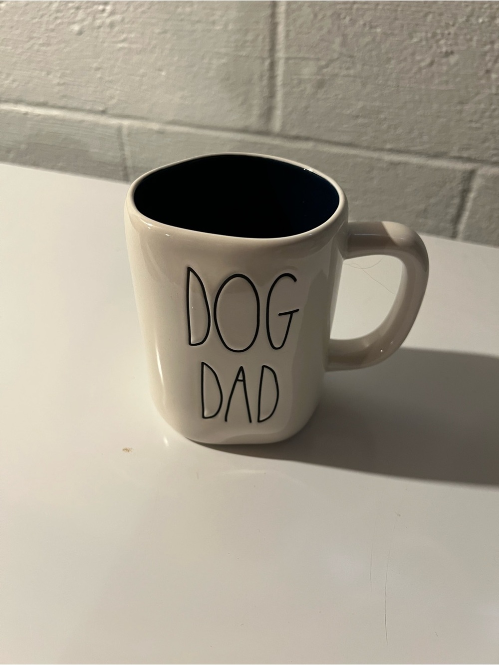Rae Dunn Dog Dad Ceramic Coffee Mug - White Exterior with Blue Interior